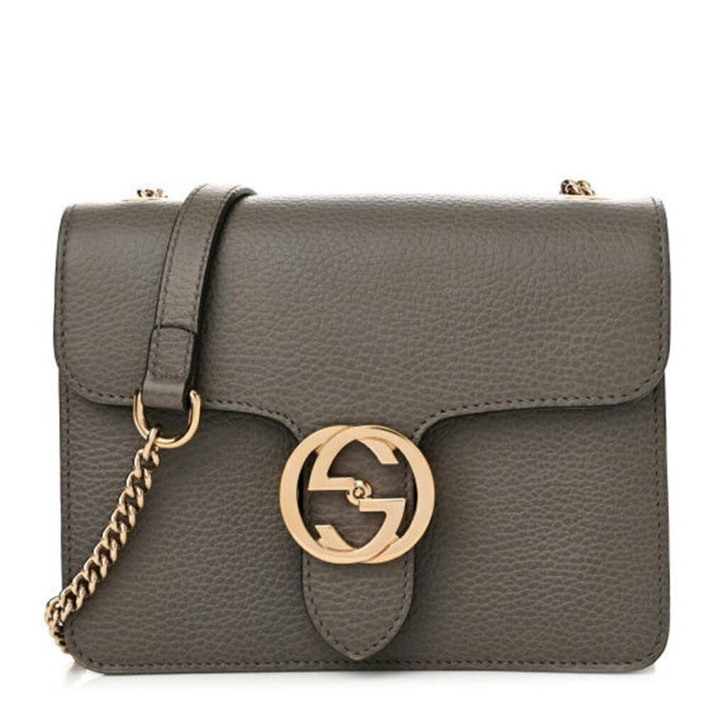 Gucci 510304 Pebbled Leather Shoulder Bag with Chain Strap - Taupe